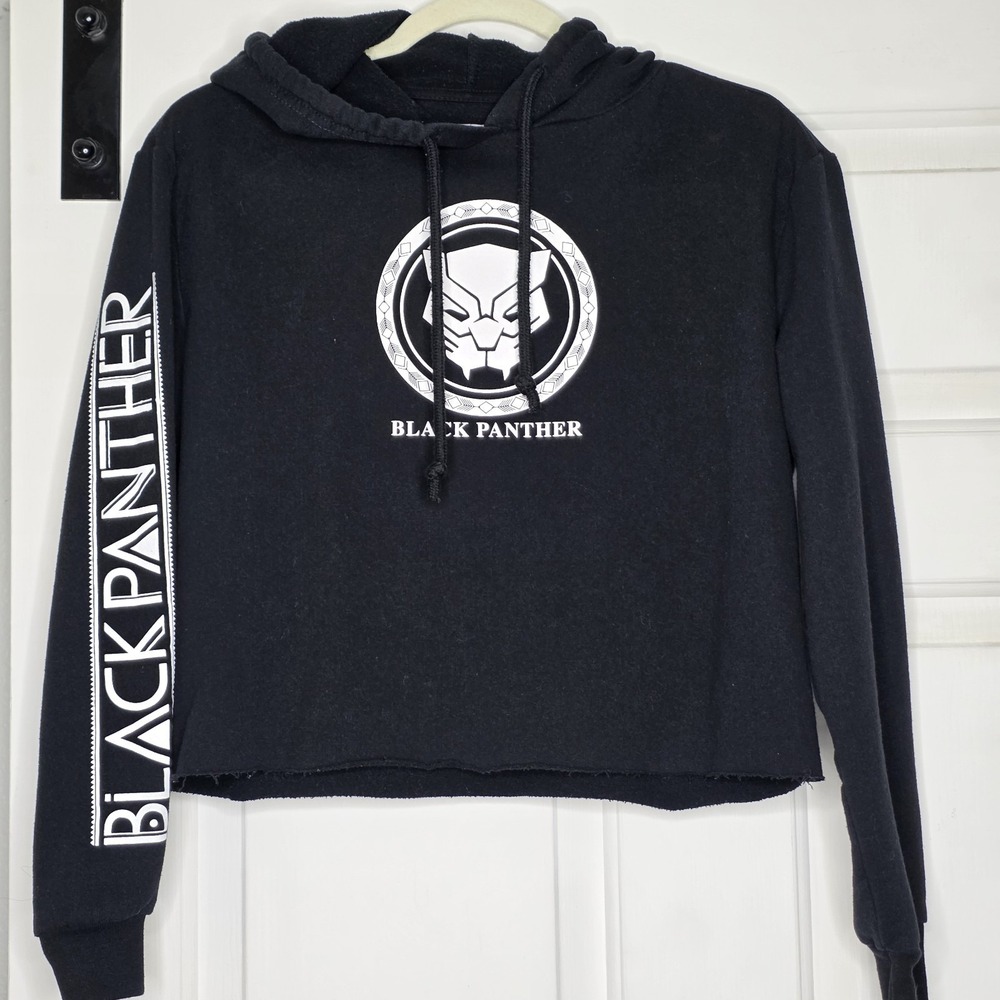 Marvel Women's Black Panther Black Cropped Hoodie Sweatshirt Size S
